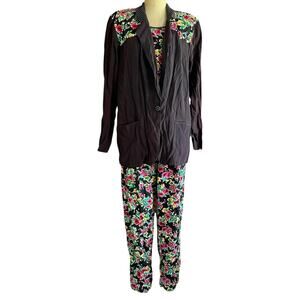 Vintage Jacket Pants Top Outfit Size 12P Black Floral Polka Dot Retro Twee Indie